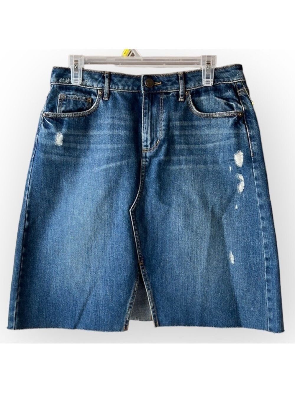 LOFT Denim Cotton Distressed Front Cut Out Skirt Size 6
